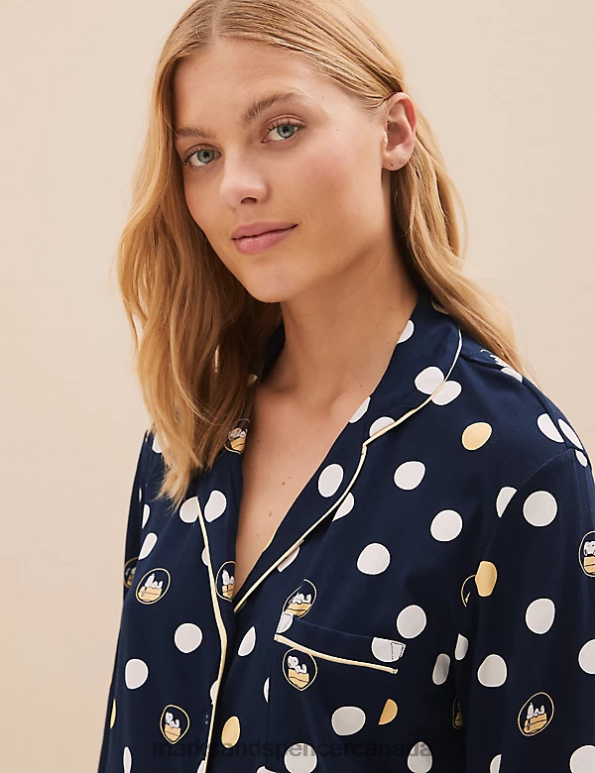 Marks and Spencer Canada - Unisex Navy Mix Lingerie Marks & Spencer Pure Cotton Snoopy Polka Dot Pyjama Set 20VTD3460
