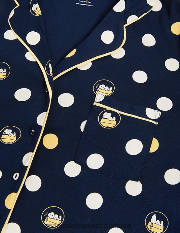 Marks and Spencer Canada - Unisex Navy Mix Lingerie Marks & Spencer Pure Cotton Snoopy Polka Dot Pyjama Set 20VTD3460