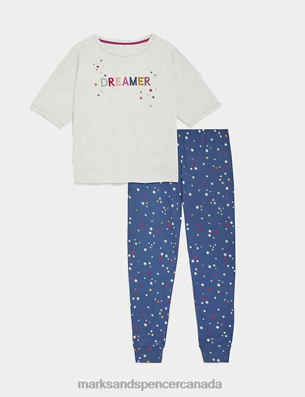 Unisex Oatmeal Mix Lingerie Marks & Spencer Cotton Rich Dreamer Slogan Pyjama Set 20VTD3417 - Marks and Spencer outlet