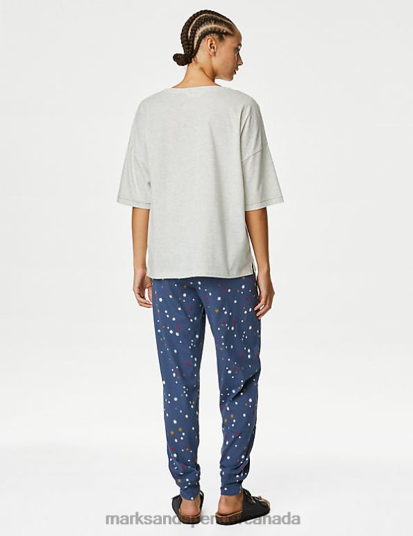 Unisex Oatmeal Mix Lingerie Marks & Spencer Cotton Rich Dreamer Slogan Pyjama Set 20VTD3417 - Marks and Spencer outlet