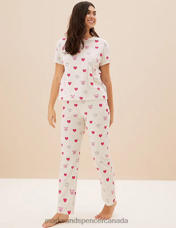 Marks and Spencer sale - Unisex Oatmeal Mix Lingerie Marks & Spencer Cotton Rich Percy Pig Pyjama Set 20VTD3454