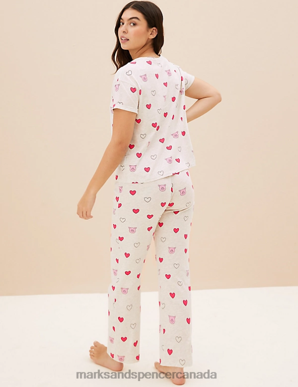 Marks and Spencer sale - Unisex Oatmeal Mix Lingerie Marks & Spencer Cotton Rich Percy Pig Pyjama Set 20VTD3454