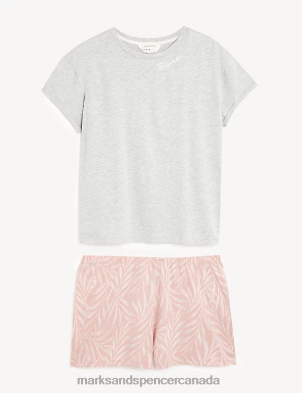 Unisex Pink Mix Lingerie Marks & Spencer Cotton Rich Leaf Shortie Set 20VTD3574 - Marks and Spencer online