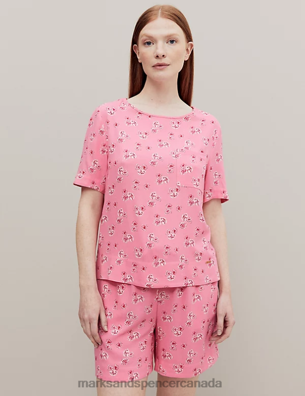 Unisex Pink Mix Lingerie Marks & Spencer Floral Print Pyjama Top 20VTD3553 - Marks and Spencer outlet