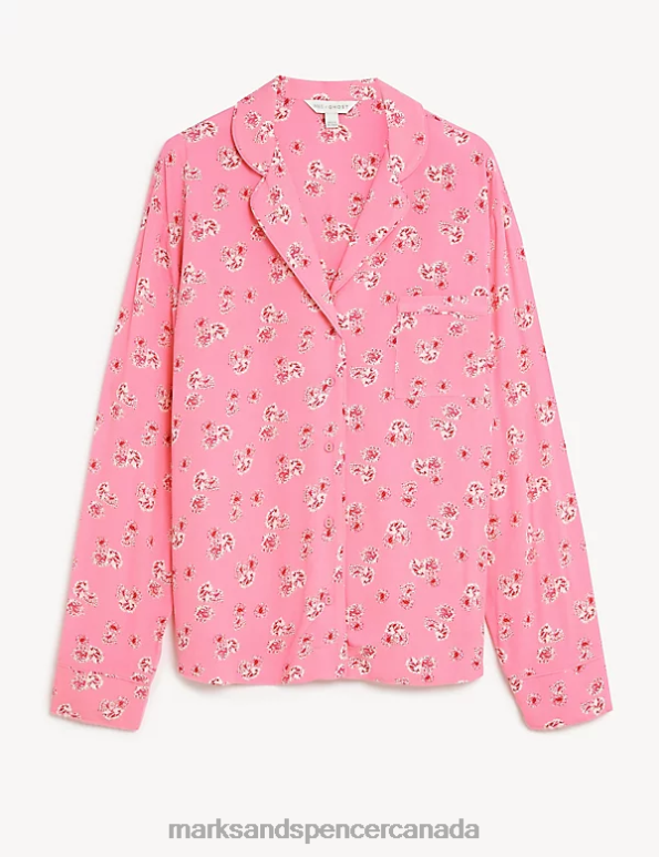 Unisex Pink Mix Lingerie Marks & Spencer Floral Print Revere Collar Pyjama Top 20VTD3539 - Marks and Spencer Canada locations