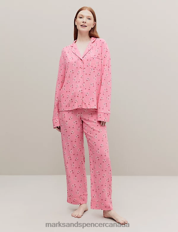 Unisex Pink Mix Lingerie Marks & Spencer Floral Print Revere Collar Pyjama Top 20VTD3539 - Marks and Spencer Canada locations