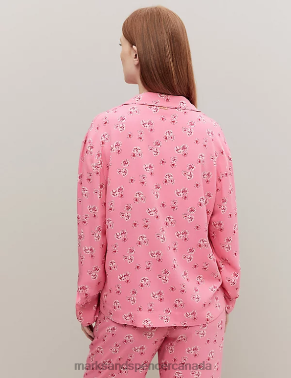 Unisex Pink Mix Lingerie Marks & Spencer Floral Print Revere Collar Pyjama Top 20VTD3539 - Marks and Spencer Canada locations