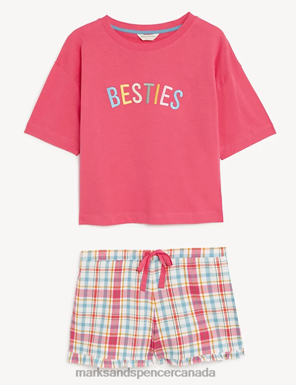 Marks and Spencer sale - Unisex Pink Mix Lingerie Marks & Spencer Pure Cotton Besties Slogan Shortie Set 20VTD3463