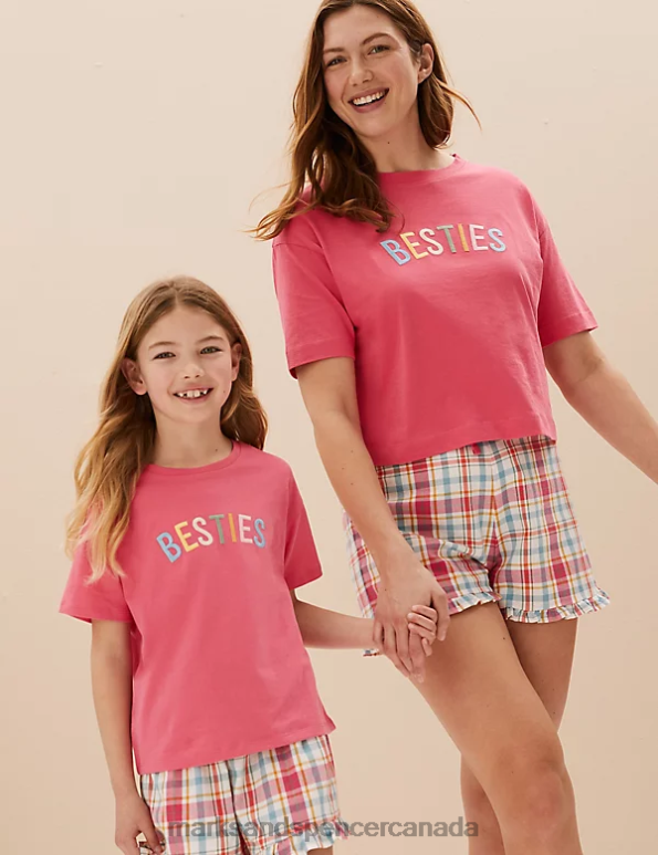 Marks and Spencer sale - Unisex Pink Mix Lingerie Marks & Spencer Pure Cotton Besties Slogan Shortie Set 20VTD3463