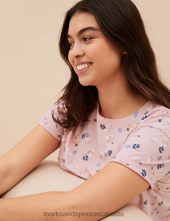 Marks and Spencer Canada - Unisex Pink Mix Lingerie Marks & Spencer Pure Cotton Floral Pyjama Set 20VTD3349