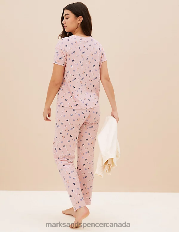 Marks and Spencer Canada - Unisex Pink Mix Lingerie Marks & Spencer Pure Cotton Floral Pyjama Set 20VTD3349