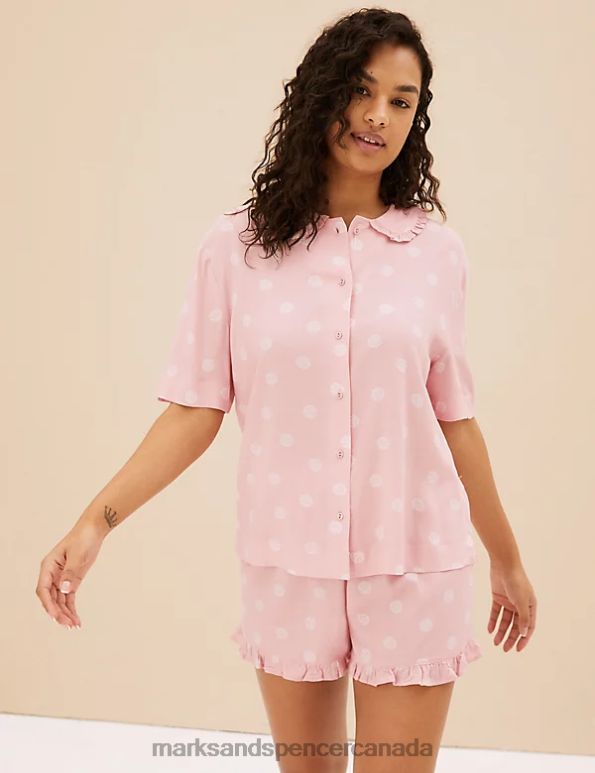 Unisex Pink Mix Lingerie Marks & Spencer Shell Polka Dot Shortie Set 20VTD3485 - Marks and Spencer Canada locations