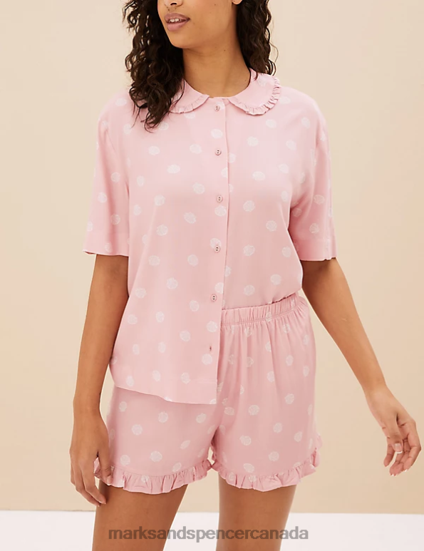 Unisex Pink Mix Lingerie Marks & Spencer Shell Polka Dot Shortie Set 20VTD3485 - Marks and Spencer Canada locations