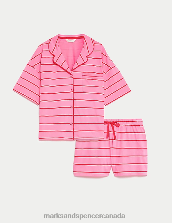 Marks and Spencer Canada - Unisex Pink Mix Lingerie Marks & Spencer Striped Shortie Set 20VTD3332