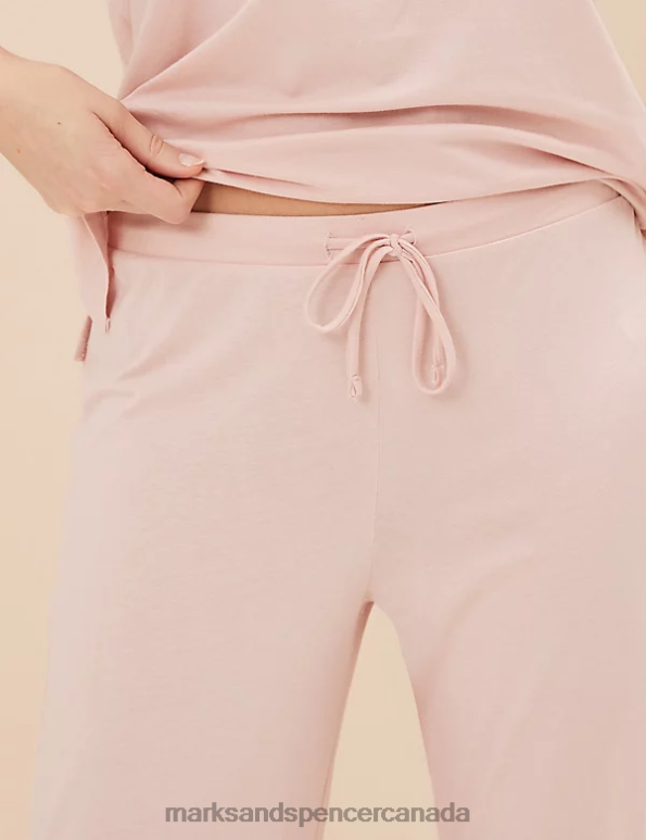 Marks and Spencer Canada - Unisex Soft Pink Lingerie Marks & Spencer Cotton Modal Lace Pyjama Set 20VTD3377