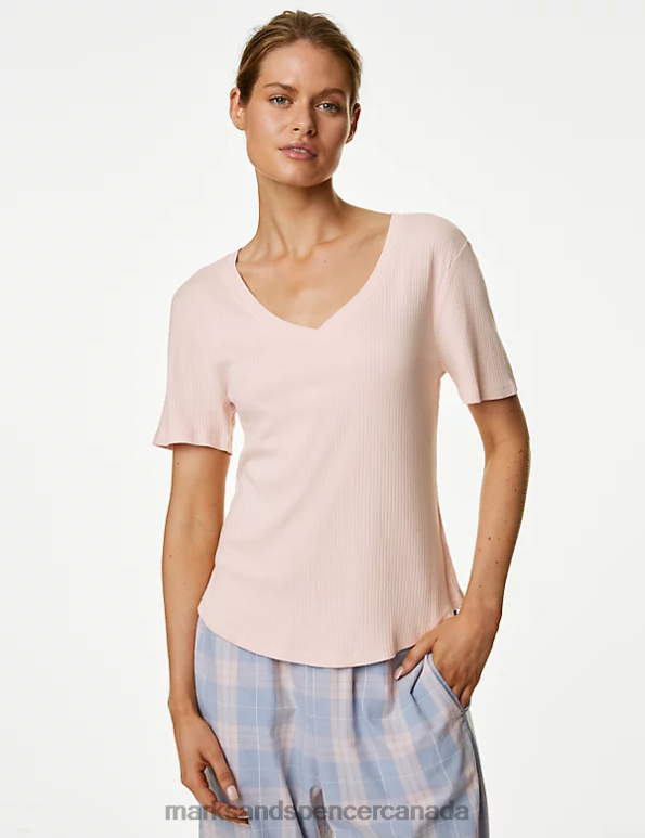 Unisex Soft Pink Lingerie Marks & Spencer Ribbed Pyjama Top 20VTD3501 - Marks and Spencer online