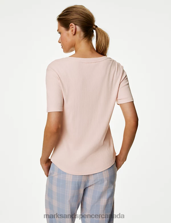 Unisex Soft Pink Lingerie Marks & Spencer Ribbed Pyjama Top 20VTD3501 - Marks and Spencer online