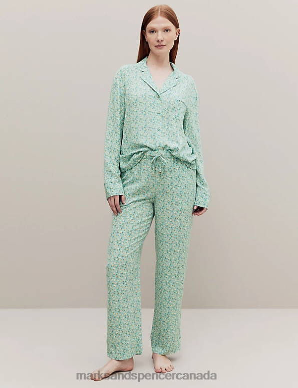 Marks and Spencer near me - Unisex Teal Mix Lingerie Marks & Spencer Floral Print Pyjama Bottoms 20VTD3421
