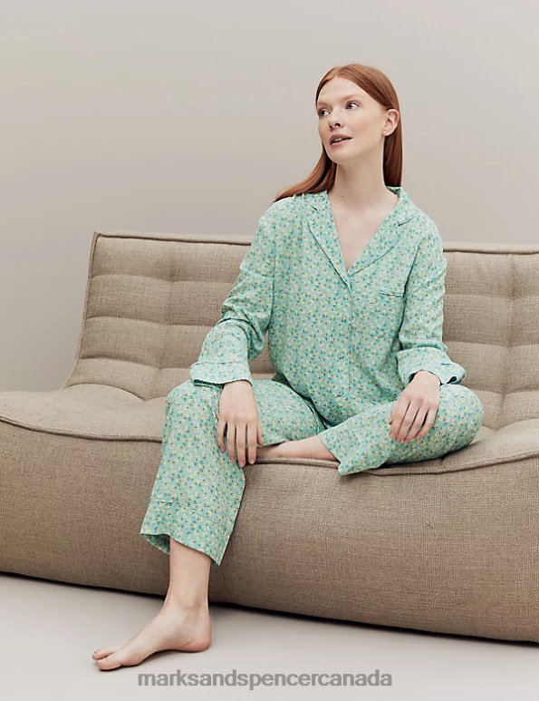 Marks and Spencer near me - Unisex Teal Mix Lingerie Marks & Spencer Floral Print Pyjama Bottoms 20VTD3421