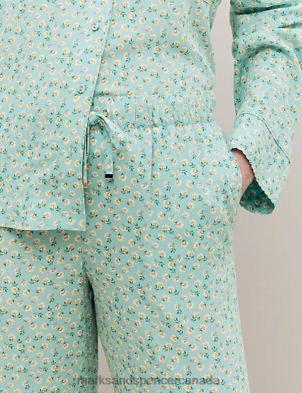 Marks and Spencer near me - Unisex Teal Mix Lingerie Marks & Spencer Floral Print Pyjama Bottoms 20VTD3421