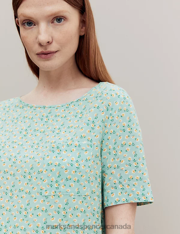 Unisex Teal Mix Lingerie Marks & Spencer Floral Print Pyjama Top 20VTD3504 - Marks and Spencer outlet
