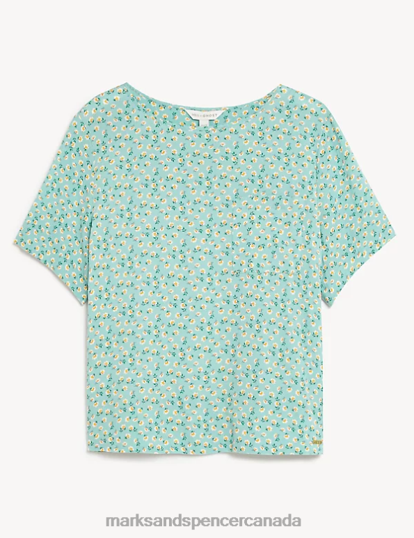 Unisex Teal Mix Lingerie Marks & Spencer Floral Print Pyjama Top 20VTD3504 - Marks and Spencer outlet