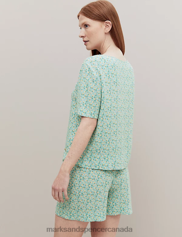 Unisex Teal Mix Lingerie Marks & Spencer Floral Print Pyjama Top 20VTD3504 - Marks and Spencer outlet