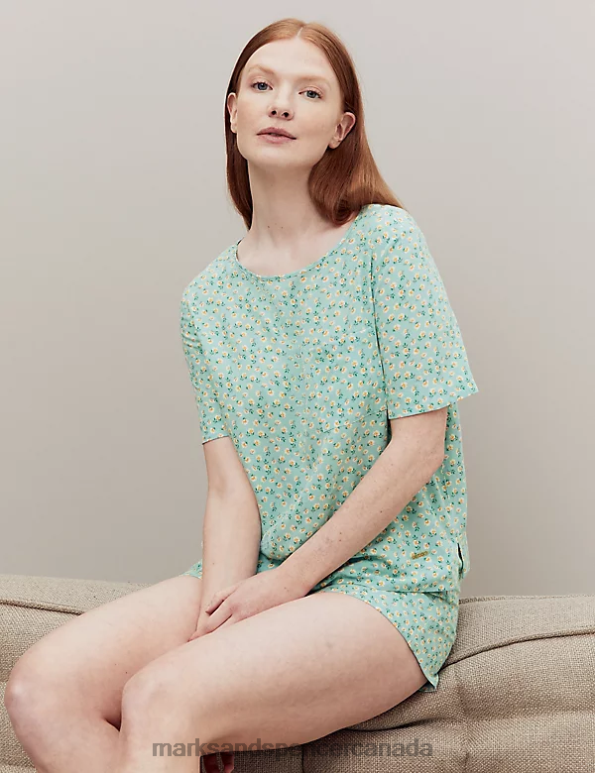 Unisex Teal Mix Lingerie Marks & Spencer Floral Print Pyjama Top 20VTD3504 - Marks and Spencer outlet