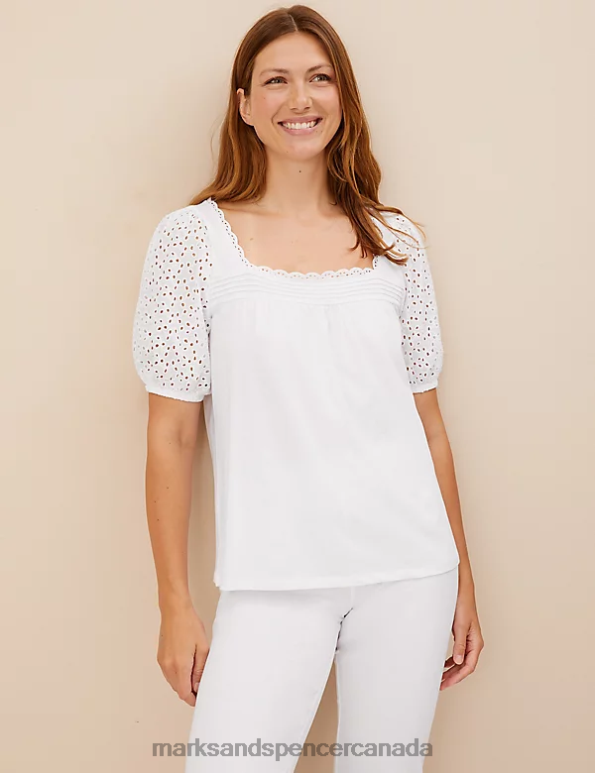 Marks and Spencer sale - Unisex White Lingerie Marks & Spencer Pure Cotton Broderie Pyjama Set 20VTD3546