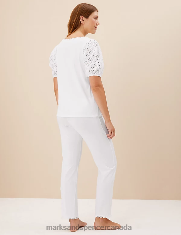 Marks and Spencer sale - Unisex White Lingerie Marks & Spencer Pure Cotton Broderie Pyjama Set 20VTD3546