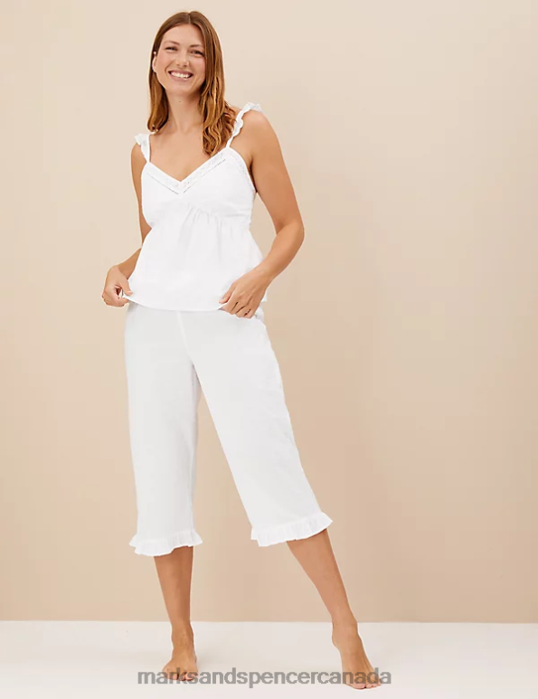 Unisex White Lingerie Marks & Spencer Pure Cotton Cropped Pyjama Bottoms 20VTD3534 - Marks and Spencer online