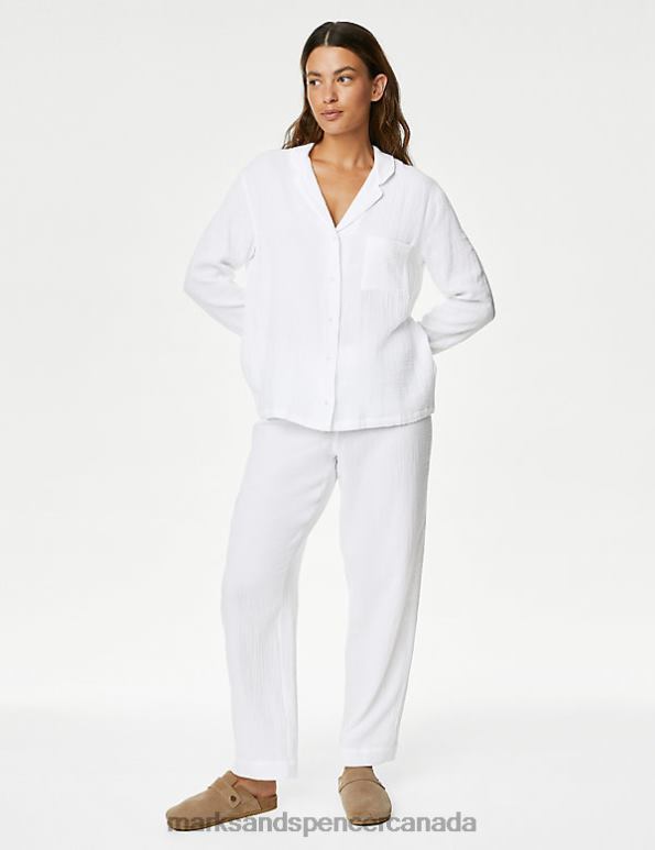 Unisex White Lingerie Marks & Spencer Pure Cotton Revere Collar Pyjama Set 20VTD3381 - Marks and Spencer online