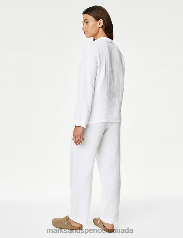 Unisex White Lingerie Marks & Spencer Pure Cotton Revere Collar Pyjama Set 20VTD3381 - Marks and Spencer online