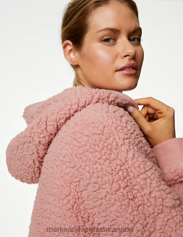 Unisex Antique Rose Lingerie Marks & Spencer Teddy Borg Hooded Cardigan 20VTD3863 - Marks and Spencer outlet