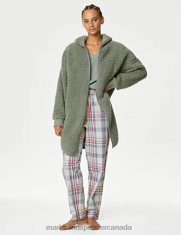 Marks and Spencer Canada - Unisex Dusty Green Lingerie Marks & Spencer Teddy Borg Hooded Cardigan 20VTD3864