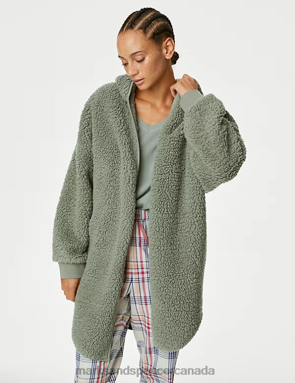 Marks and Spencer Canada - Unisex Dusty Green Lingerie Marks & Spencer Teddy Borg Hooded Cardigan 20VTD3864