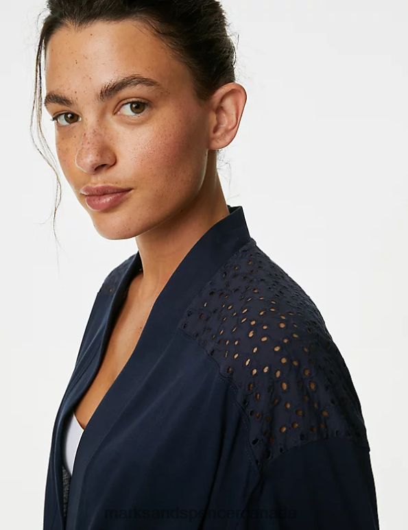 Unisex Navy Lingerie Marks & Spencer Pure Cotton Broderie Long Dressing Gown 20VTD3482 - Marks and Spencer Canada locations