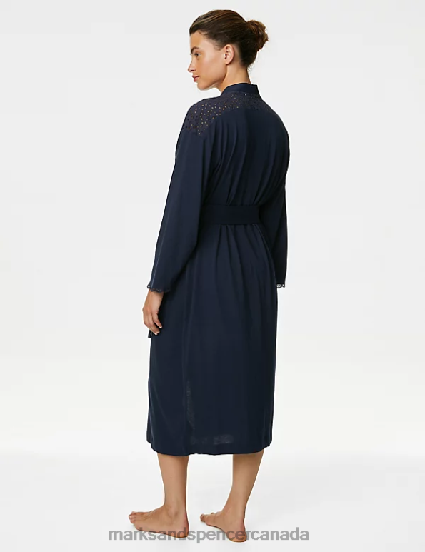 Unisex Navy Lingerie Marks & Spencer Pure Cotton Broderie Long Dressing Gown 20VTD3482 - Marks and Spencer Canada locations
