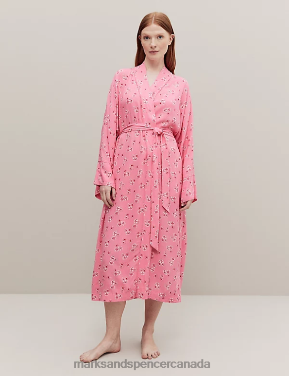 Unisex Pink Mix Lingerie Marks & Spencer Floral Print Long Kimono Robe 20VTD3562 - Marks and Spencer outlet