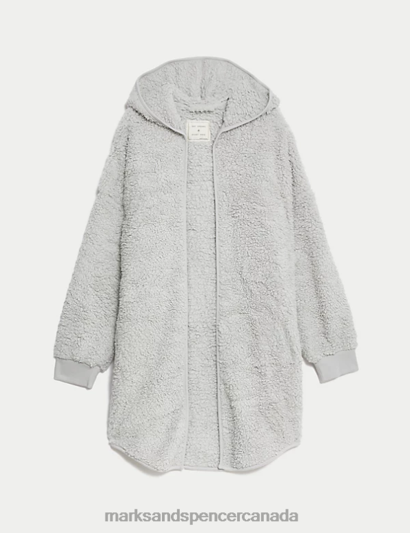 Unisex Silver Grey Lingerie Marks & Spencer Teddy Borg Hooded Cardigan 20VTD3557 - Marks and Spencer Canada locations