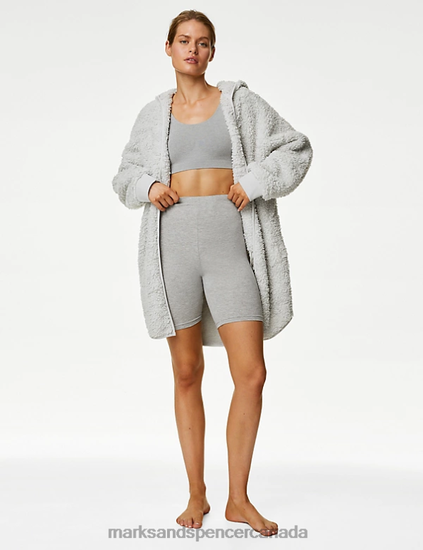 Unisex Silver Grey Lingerie Marks & Spencer Teddy Borg Hooded Cardigan 20VTD3557 - Marks and Spencer Canada locations
