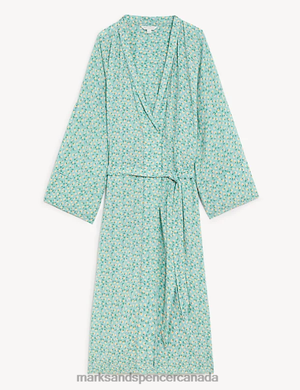 Unisex Teal Mix Lingerie Marks & Spencer Floral Print Long Kimono Robe 20VTD3556 - Marks and Spencer online