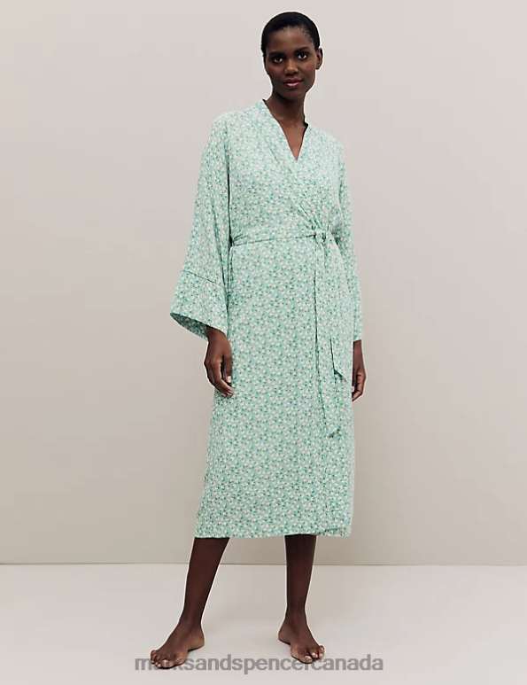 Unisex Teal Mix Lingerie Marks & Spencer Floral Print Long Kimono Robe 20VTD3556 - Marks and Spencer online