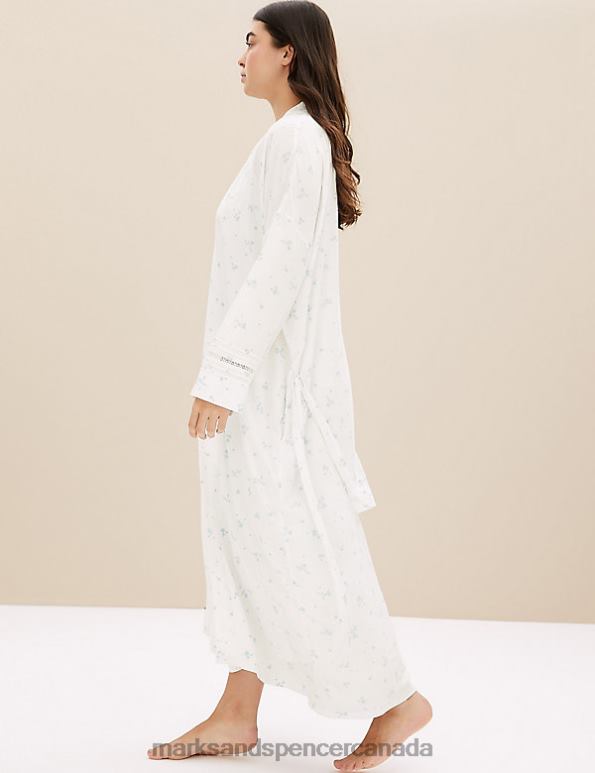 Unisex White Mix Lingerie Marks & Spencer Floral Lace Insert Long Dressing Gown 20VTD3451 - Marks and Spencer online