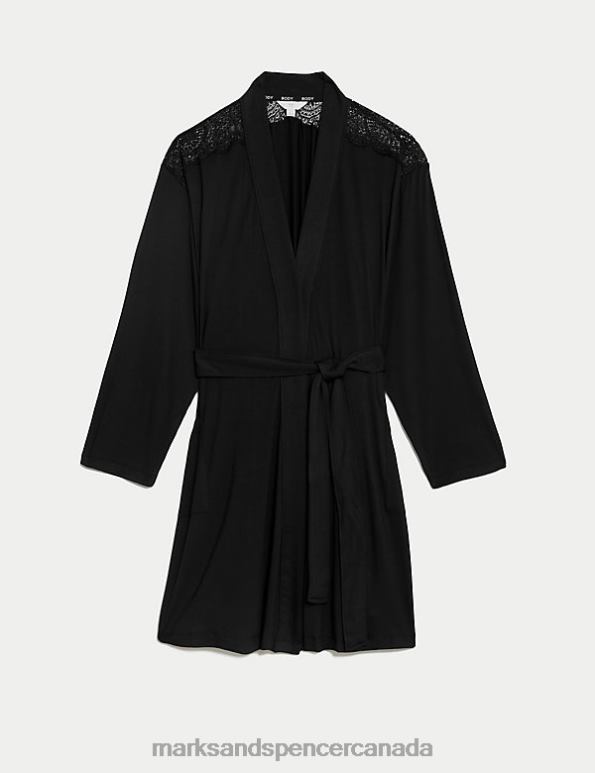 Marks and Spencer near me - Unisex Black Lingerie Marks & Spencer Body Soft Lace Detail Short Dressing Gown 20VTD3461