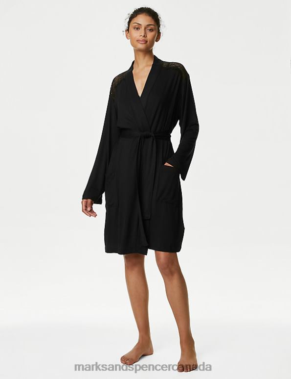 Marks and Spencer near me - Unisex Black Lingerie Marks & Spencer Body Soft Lace Detail Short Dressing Gown 20VTD3461