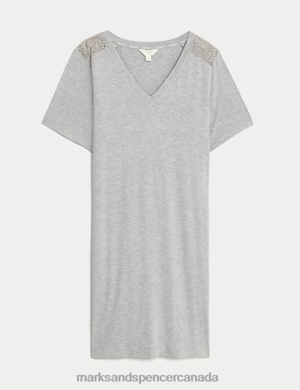 Marks and Spencer sale - Unisex Grey Lingerie Marks & Spencer Body Soft Lace Detail Nightdress 20VTD3709