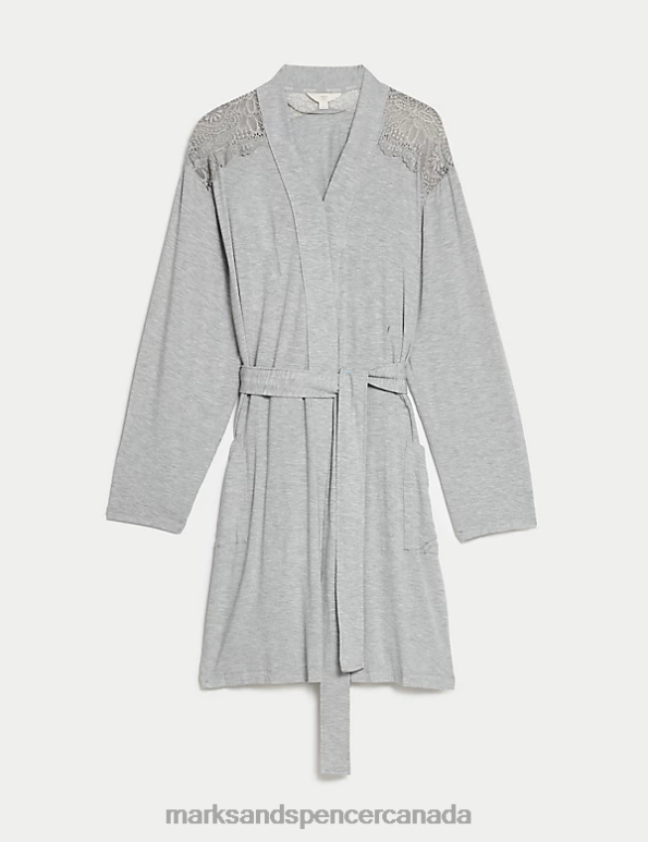Unisex Grey Lingerie Marks & Spencer Body Soft Lace Detail Short Dressing Gown 20VTD3775 - Marks and Spencer Canada locations