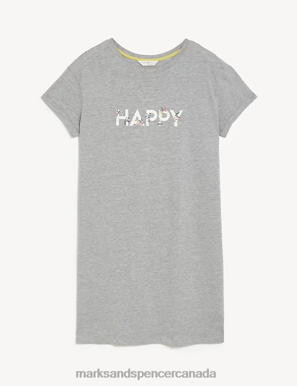 Unisex Grey Mix Lingerie Marks & Spencer Cotton Rich Happy Slogan Short Nightdress 20VTD3561 - Marks and Spencer Canada locations