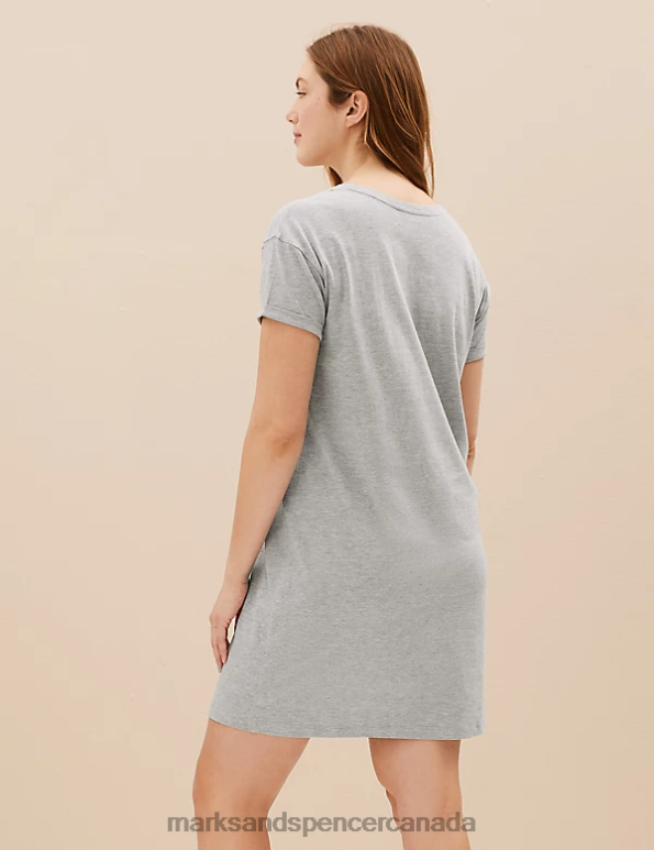 Unisex Grey Mix Lingerie Marks & Spencer Cotton Rich Happy Slogan Short Nightdress 20VTD3561 - Marks and Spencer Canada locations